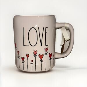 Rae Dunn "LOVE" Heart Balloon Flowers With Bows Coffee Mug Valentine's 18oz New